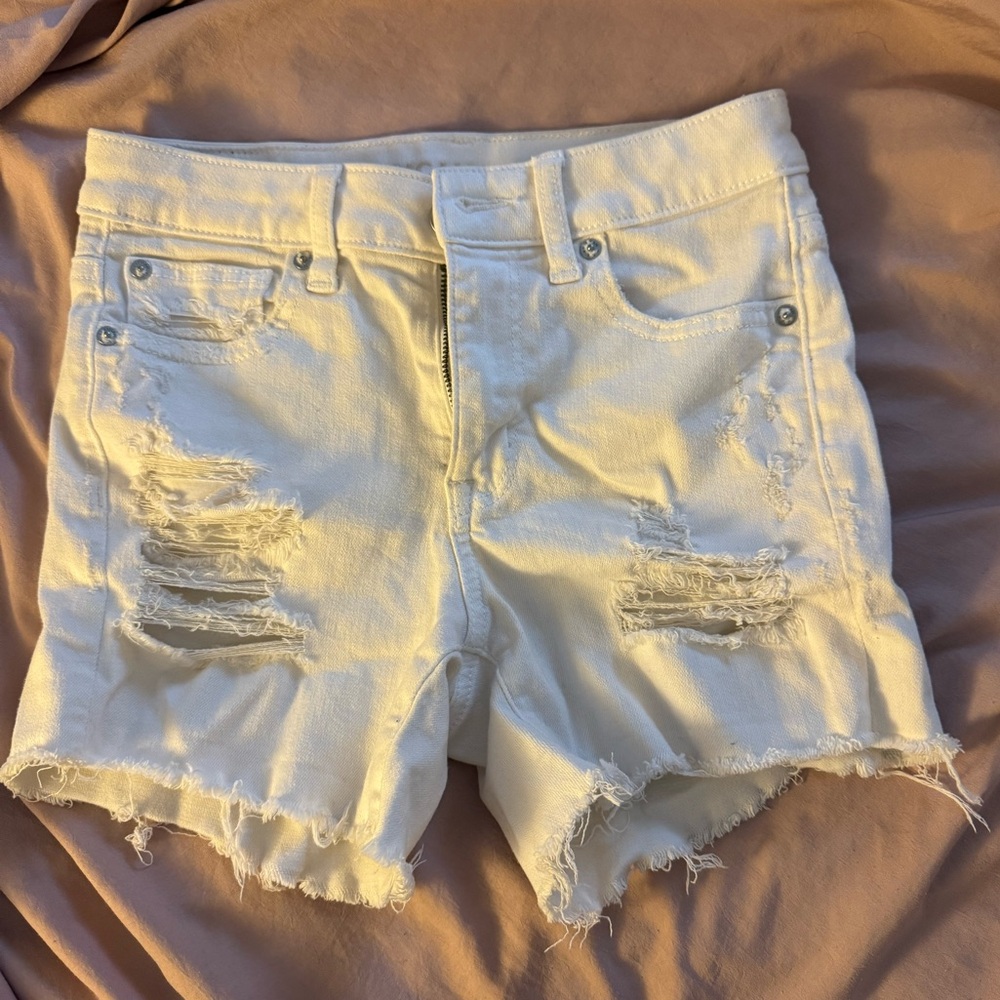American Eagle White Jean Shorts Distressed Cut-Offs